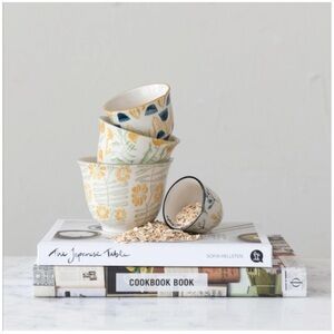 HAND-STAMPED STONEWARE MEASURING CUPS SET OF 4